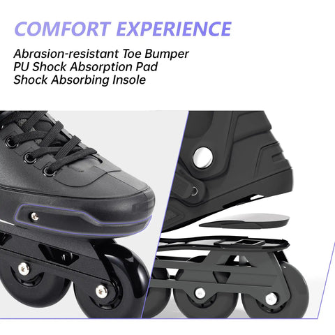 Close-up of Pro Grade High Performance Inline Skates For Adults And Teens Versatile Speed Skating Black Size 4 To 10