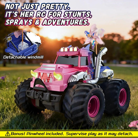 Pink Monster Off Road RC Car For Kids Ages 3 To 12 With 360 Spin Waterproof Amphibious 1 To 18 Scale 4WD All Terrain Toy Truck