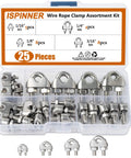 25 Pack Stainless Steel Wire Rope Cable Clamps Kit U Shaped Bolts Saddle Nuts For 1/16 Inch 1/8 Inch 3/16 Inch And 1/4 Inch Cables