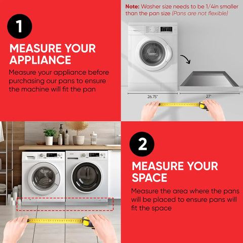 Instructions for fitting 27 By 25 By 1.5 Inch Heavy Duty Stainless Steel Washer Drain Pan 18 Gauge SS304 Drip Tray