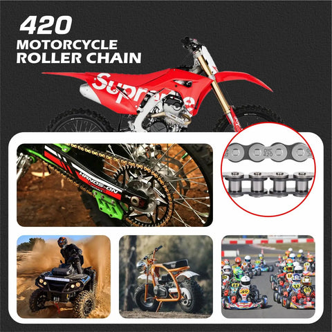420 Chain Kit 132 Links Cut To Fit With Master Links Breaker Tool And Chain Brush For Mini Bike Pit Bike Dirt Bike ATV And Go Kart