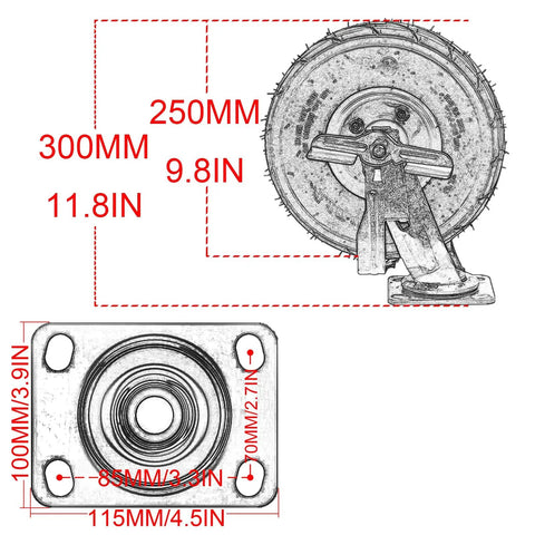 Hella Durable 4 Pack Heavy Duty Swivel Wheels Featuring Pneumatic Rubber Casters And Secure Lock Brakes dimensions and design features