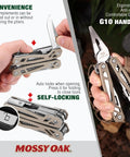 22-In-1 Stainless Steel Multitool With Pliers And Screwdriver Sleeve, Desert Steel Handle, Knife Open, Showing Self-Locking Feature