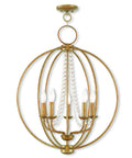 Arabella Five Light Antique Gold Leaf Orb Chandelier With Crystal Draping, Transitional Modern Meets Classic Ceiling Light