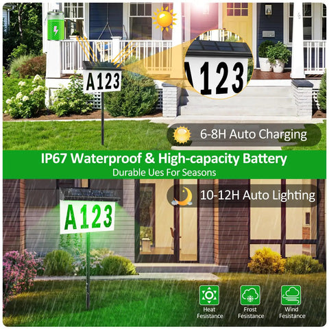 Solar Address Sign for Outside With Remote, Color Changing RGB LED Number Plaque, 9 Modes and 3000K Warm White, Waterproof Outdoor House Numbers