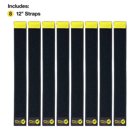 Selfie Straps 12 Inch 8 Pack Black Super Handy Stretchy Hook and Loop Cord Organizer