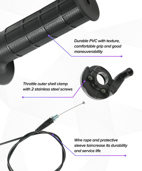 Universal Mini Bike Throttle Cable Replacement Kit For Powersports, Durable PVC Grip, Smooth Throttle Feel, Compatible With MBX10 MBX11 MBX12 CT200U CT200U-EX BT200X, No Fuss Install And Long Lasting Performance