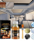Seat Repair Adhesive For Roof Liner And Upholstery, Quick Dry Bonding Glue kit with bottle, brush, and car interior view