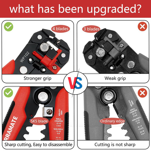Comparison of upgraded 3 In 1 Auto Wire Stripping Tool With Self Adjusting Mechanism Crimping And Cutting For 10 To 24 AWG features
