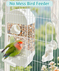 Hassle Free Spill Proof Automatic Bird Feeder For Cage with transparent food container and water dispenser for small birds.