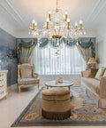 K9 Crystal Candle Chandelier 12 Light Pendant Ceiling Fixture in elegant living room setting with ornate furniture and decor.