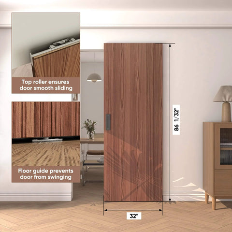 Concealed Sliding Barn Door With Soft Close Hardware Kit Brown Hidden Door For Interior Use Sleek Modern Look With Hidden Rail