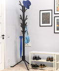 Tree Shaped Coat And Hat Organizer Rack With Eighteen Hooks For Entryway Or Bedroom Dope Space Saving Stand To Hang Coats Hats Scarves And Bags In Black Finish.