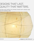 Orb Large Pendant Light With Collapsible Rice Paper Shade 24 Inch Diameter 15ft Cord Modern Ceiling Lighting detail view