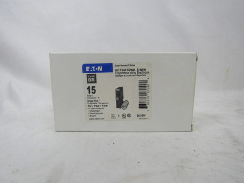 Box of Br Series 1 Pole Arc Fault Breaker 15 Amp Electrical Circuit Breaker Black 3 By 3 By 2 Inch displayed on a table.