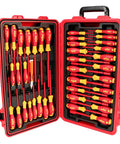 Insulated Electrician Tool Set 80 Piece Pro Grade Kit with Screwdrivers Pliers Sockets in Rolling Case Open View