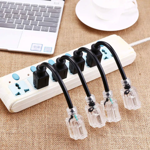 Short Power Extension Cord Outlet Saver With Lighted End 16AWG 13A 3 Prong Female Plug 8 Inch Black 4 Pack in power strip