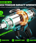 Heavy Duty Cordless Impact Wrench 1 Inch Drive Brushless Motor Provides 3000Nm Ultra High Torque And Powerful 3800 Ipms Rpm close-up with details.
