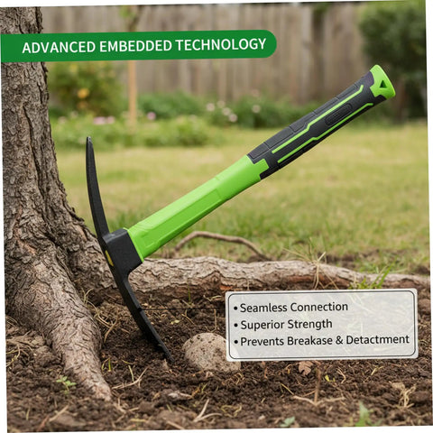 Heavy Duty 16.9 Inch Double Sided Pick Axe For Digging And Garden Work With Non Slip Handle Mattock in use on soil by a tree