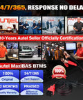 Collage showcasing BTMS Pro Grade Car Battery Tester Memory Saver for OBD2 Vehicles with certifications and product close-up.