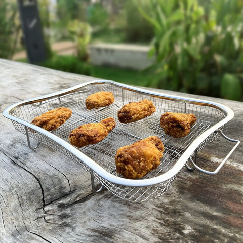 Stainless Steel Air Fryer Basket Set For Oven With Nonstick Mesh Rack 360 Degree Air Flow Roasting Tray with chicken wings