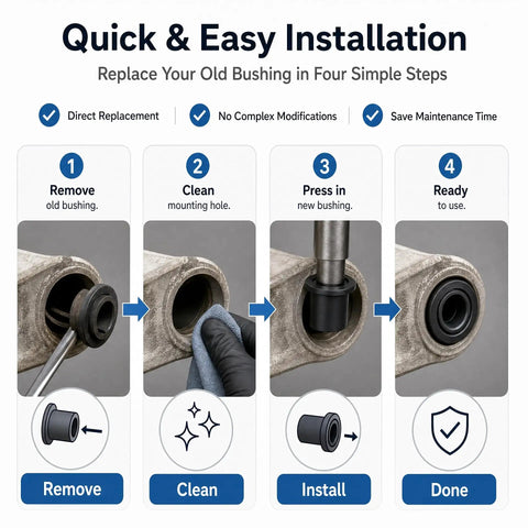 Quick installation steps for Eight Pack Upper Lower A Arm Bushings Heavy Duty Rubber Suspension Upgrade For Utility Vehicles.
