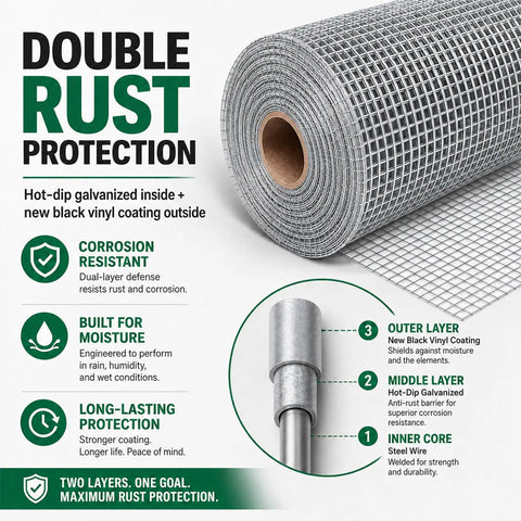 Heavy Duty Hardware Cloth 1/2 Inch Mesh Chicken Wire Fencing Roll, 48 Inch Wide by 100 Feet, 19 Gauge, Hot Dip Galvanized After Welding, Rust Resistant Poultry Coop Fence for Coops, Runs, and Enclosures, roll close-up