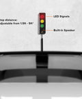 Advanced Garage Parking Aid With LED Light And Color Changing Distance Indicator Parking Sensor With Beep Alerts And Stop Light For Safe In Garage Parking No Hassle wall unit with red, yellow, green LEDs and built-in speaker