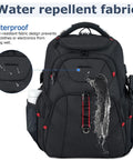 17.3 Inch Travel Laptop Backpack With TSA Friendly Layout, Water Resistant, Anti Theft Security, Black, water repelling