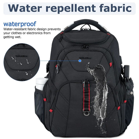 17.3 Inch Travel Laptop Backpack With TSA Friendly Layout, Water Resistant, Anti Theft Security, Black, water repelling