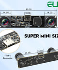 Ace Dual Lens Monochrome USB Camera Module Blitzing Global Shutter 210FPS 3D Stereo Vision Kit showcasing size and Type C connector details.