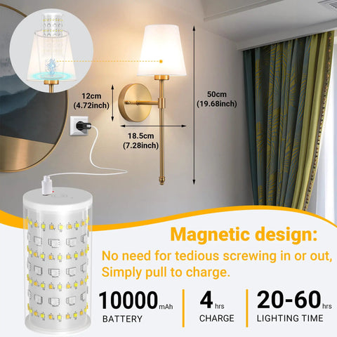 Peel And Stick Wall Sconces Set Of 2 With Rechargeable Battery Wire Free No Drill Adhesive Wall Lamp Gold White in living room.