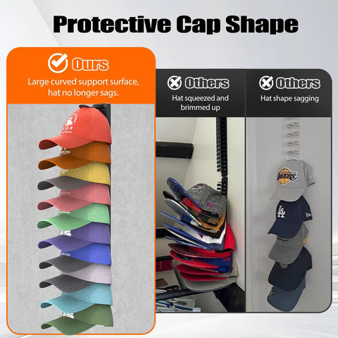 Rock Solid Two Pack Hat Organizer Wall Mount Holds Up To Forty Baseball Caps With Grippy Adhesive Clips Keeps Your Stashed Headwear Locked Down Tight No More Slipping Off Durable Closet Display Rack Black