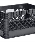 Three Pack 24 Quart Black Heavy Duty Stackable Milk Crates For Indoor Outdoor Storage, 11 Inch Tall By 19 Inch Wide