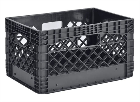 Three Pack 24 Quart Black Heavy Duty Stackable Milk Crates For Indoor Outdoor Storage, 11 Inch Tall By 19 Inch Wide