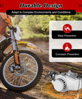 Close-up of dirt bike with 49cc Two Stroke Pull Start Engine Kit With Single Cylinder Air Cooled Design displayed for durability.