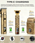 Cordless Hair Clippers For Men With Led Display And 3 In 1 Beard Trimmer Kit with Type-C charging options and battery details.