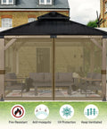 10x10 Ft Gazebo Mosquito Netting Replacement Four Panel Sidewalls With Two Way Zippers installed in backyard