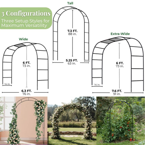 Sturdy 7.3 Foot Garden Arch Built From Heavy Duty Metal With 16mm Tubes And Thick Wall Outdoor Trellis in 3 configurations