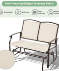 Two Person Outdoor Glider Bench For Patio And Garden, Heavy Duty Steel Frame Rocking Loveseat, Beige Texteline Fabric