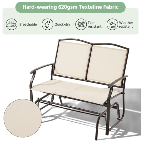 Two Person Outdoor Glider Bench For Patio And Garden, Heavy Duty Steel Frame Rocking Loveseat, Beige Texteline Fabric