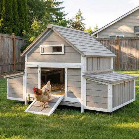 Spacious Wooden Chicken Coop For Four To Six Chickens With Six Nesting Boxes And Pull Out Tray Weatherproof Open Roof Three Perches