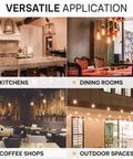 Versatile application of Vintage Edison Light Bulbs 60W 4 Pack ST58 Squirrel Filament in kitchens, dining rooms, coffee shops, and outdoors.