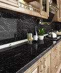 Black Marble Countertop Contact Paper Peel And Stick Vinyl Wrap Waterproof Self Adhesive for kitchen counters 15.8x394 inches.