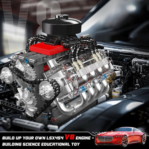 Mini V8 Engine Model Kit That Actually Runs, Build Your Own Realistic Car Engine With Motor, Collectible STEM Building Blocks