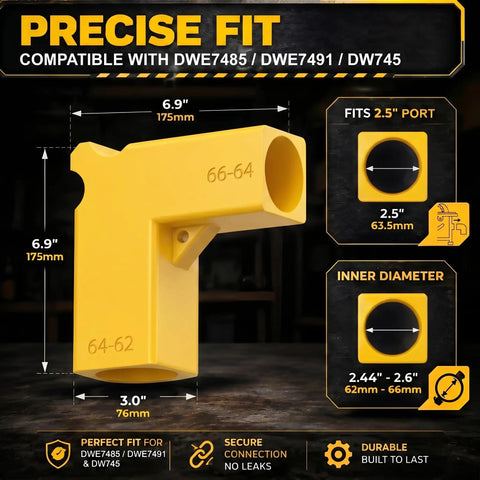 Heavy Duty Table Saw Dust Collection Adapter With Universal Hose Connector, precise fit for DWE7485, DWE7491, built to last.