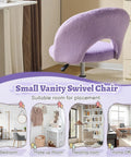 Cute Mini Vanity Chair With Faux Fur Wheels, Adjustable Height Armless Office Desk Stool, purple chair in bedroom setting