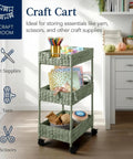 Three-Tier Water Hyacinth Rolling Caddy With Wheels For Laundry Room Bathroom Craft Room And More in craft room with supplies