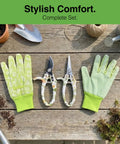 Two Pack Pruning Shears For Garden Work, 6.7-Inch Bypass Pruner And 7.2-Inch Straight Snips, SK5 Steel Blades, Non-Slip Gloves Set