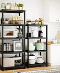 Rock Solid Plastic Storage Shelves 4 Tier Heavy Duty Shelving Unit With 264 LB Capacity for kitchen organization.